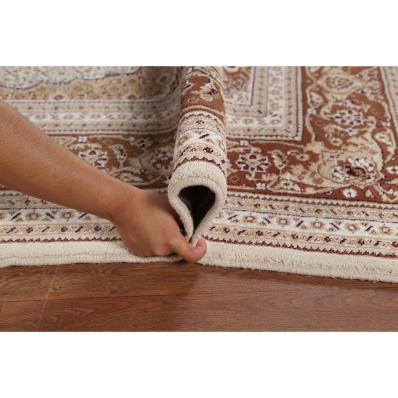 Traditional Tabriz Turkish Area Rug Beige Machine Made Carpet - 6'10" x 9'9"