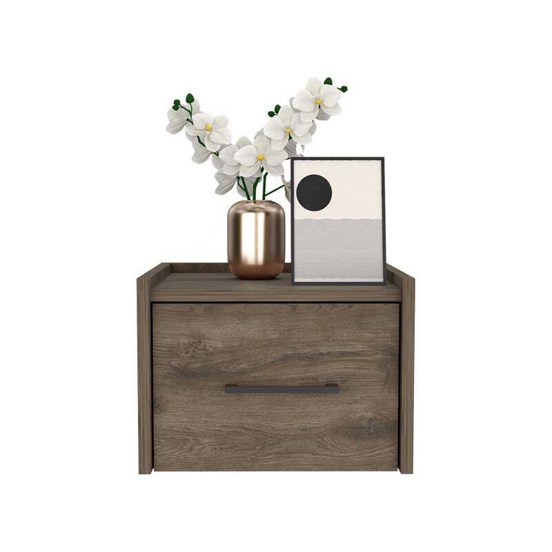 Wall-Mounted Nightstand with Drawer, Dark Brown