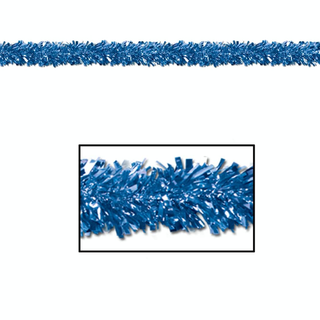 12 Festive Metallic Blue Foil Tinsel 6-Ply Christmas Garls 15' - Unlit