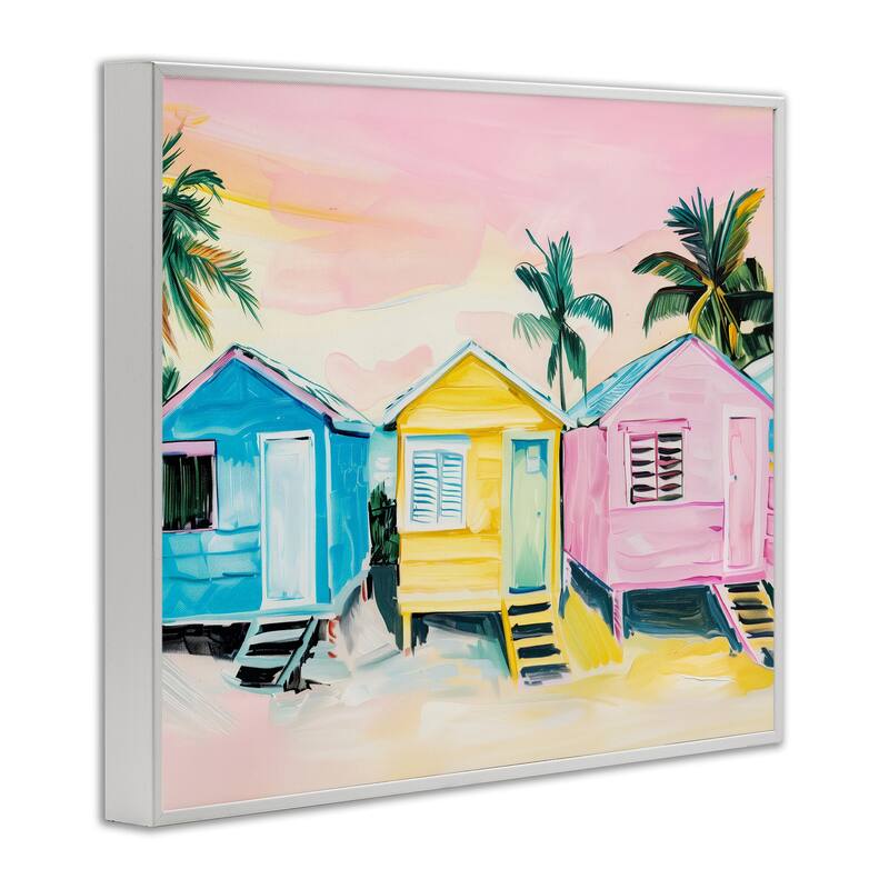 Stupell Pastel Tropical Beach Cabins Framed Giclee Art Design By Arlington Prints
