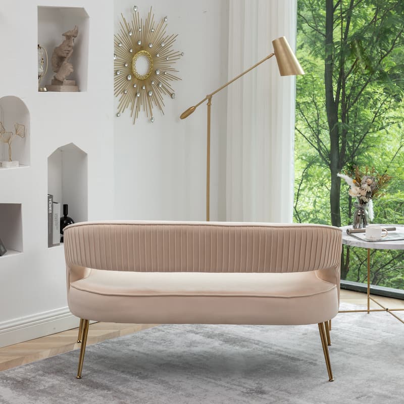 SEYNAR Modern 51'' Velvet Tufted Loveseat Open Back with Golden Metal Legs