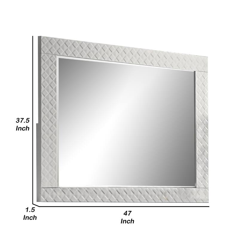 Dema Dresser Vanity Mirror, High Gloss White Textured Trim