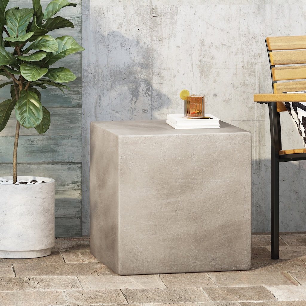 Concrete Accent Table,Square Patio Side Table 22"Wx22.5"H,Modular Design Indoor Outdoor End Table