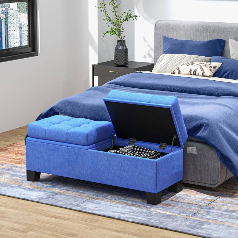 HOMCOM 46" Storage Ottoman Bench, Upholstered End of Bed Bench with Steel Frame