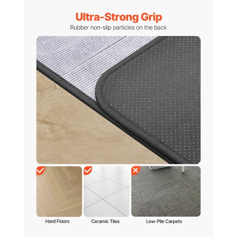 Grey Corduroy Gaming Chair Mat 36x48 in Non-Slip Floor Protector