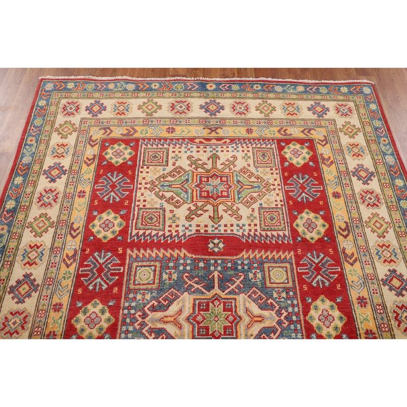 Geometric Kazak Area Rug Handmade Wool Carpet - 5'0" x 7'4"