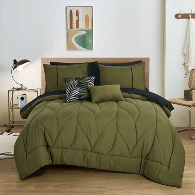 9 Piece Bed-in-a-Bag Green Floral Solid Soft Bedding Comforter Set