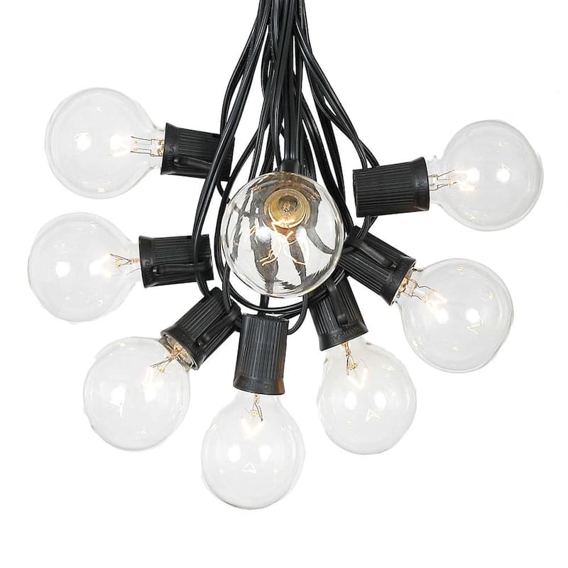 25 Foot G50 Outdoor Globe Patio String Lights - Set of 25 G50 Clear Bulbs - Black