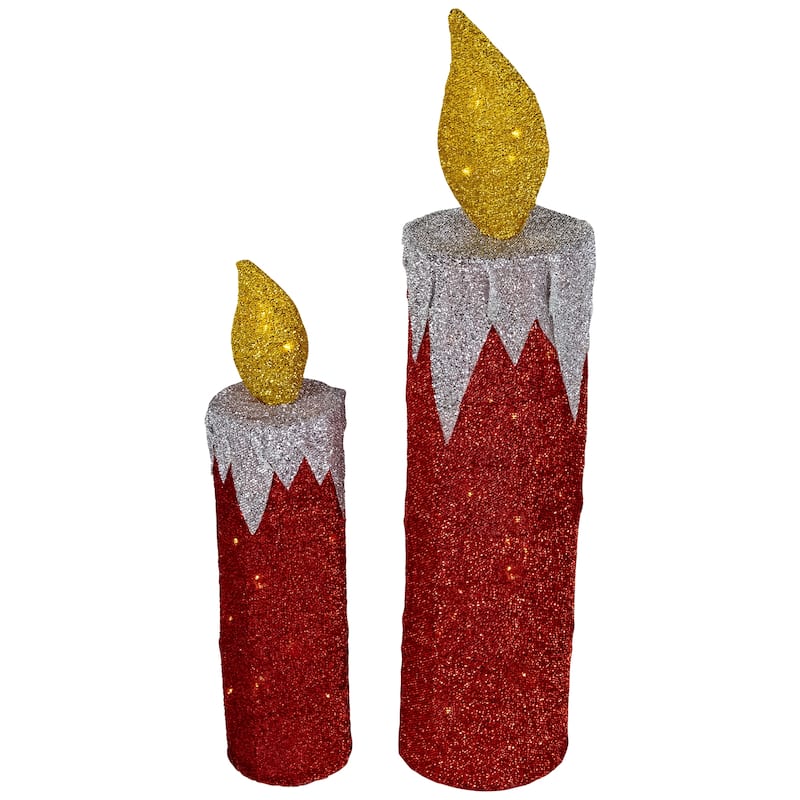 LED Lighted Candles Outdoor Christmas Decorations - 22.75" - Red - Set of 2