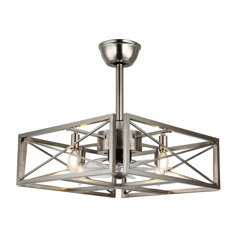 Oaks Aura 20in. Modern Industrial Nickel Low Profile Ceiling Fan with Light, Flush Mount Ceiling Fan with Remote for Bedroom