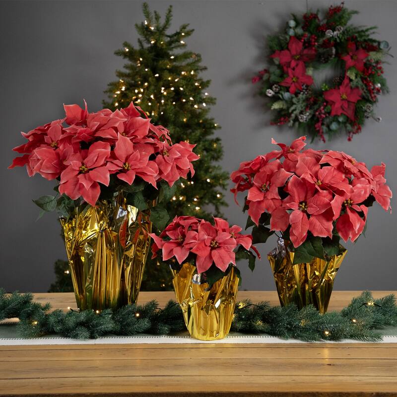 Artificial Christmas Poinsettia with Wrapped Base - 20" - Pink