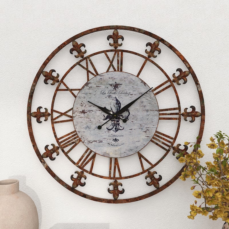 Metal 36-inch Fleur-de-lis Decorative Clock