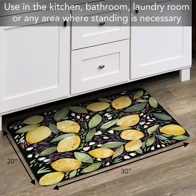 Highland Home Lemony 30” x 20” Decorative Vinyl Comfort Floor Mat Manufactured in The USA, Waterproof, Easy to Clean - 30x20