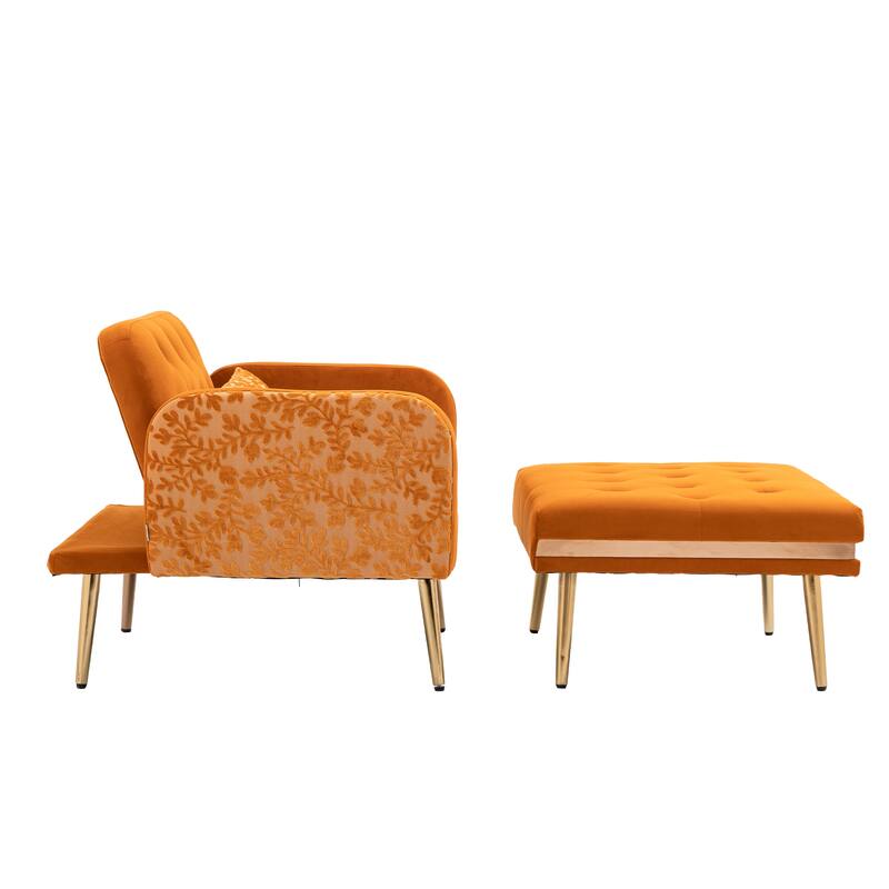 Velvet Upholstered Tufted Living Room Sleeper Chair With Ottoman