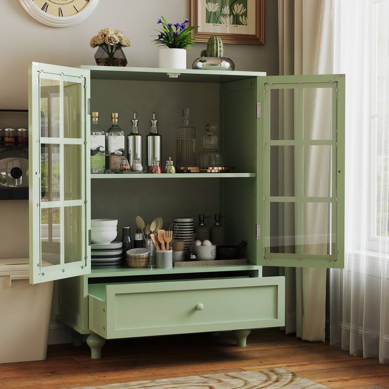 Modern Buffet Cabinet with Adjustable Shelves and Display Glass Doors for Versatile Living Room Storage