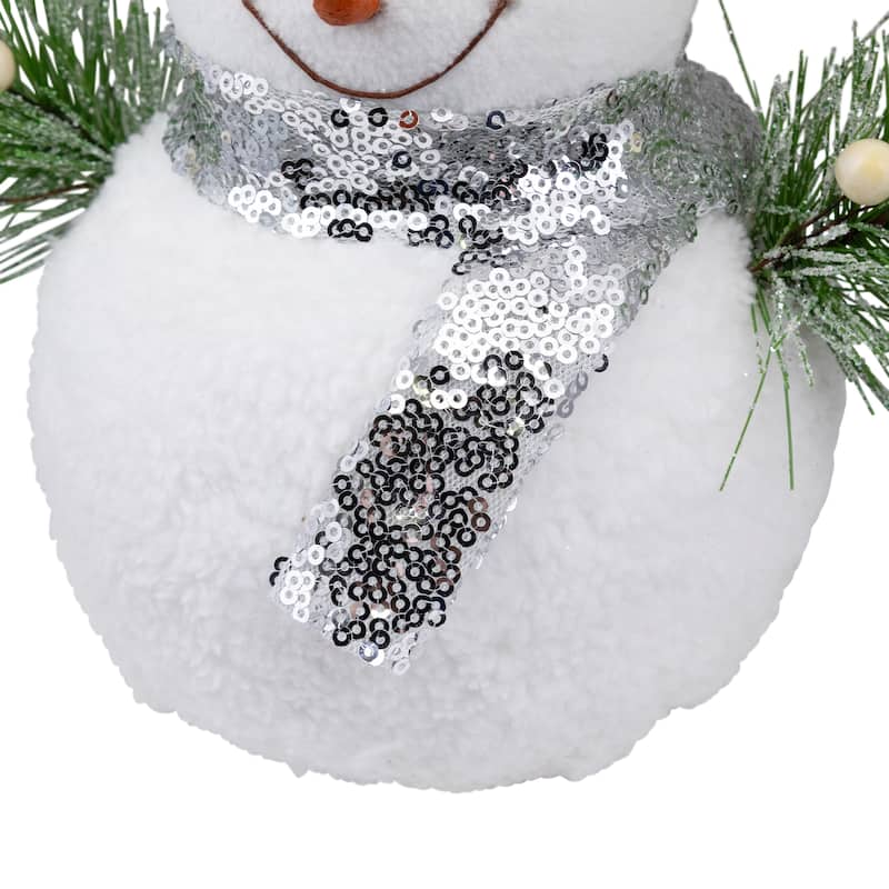 Frosted Sequined Christmas Snowman Figure - 12" - White and Silver