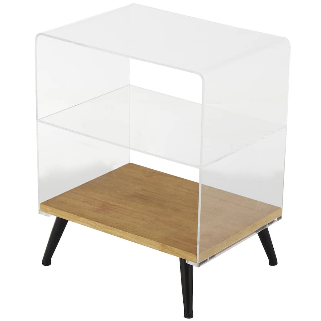 Acrylic Plastic 6 Section Shelving Unit with Wood Base and Black Metal Legs - Clear - Roche River Decor