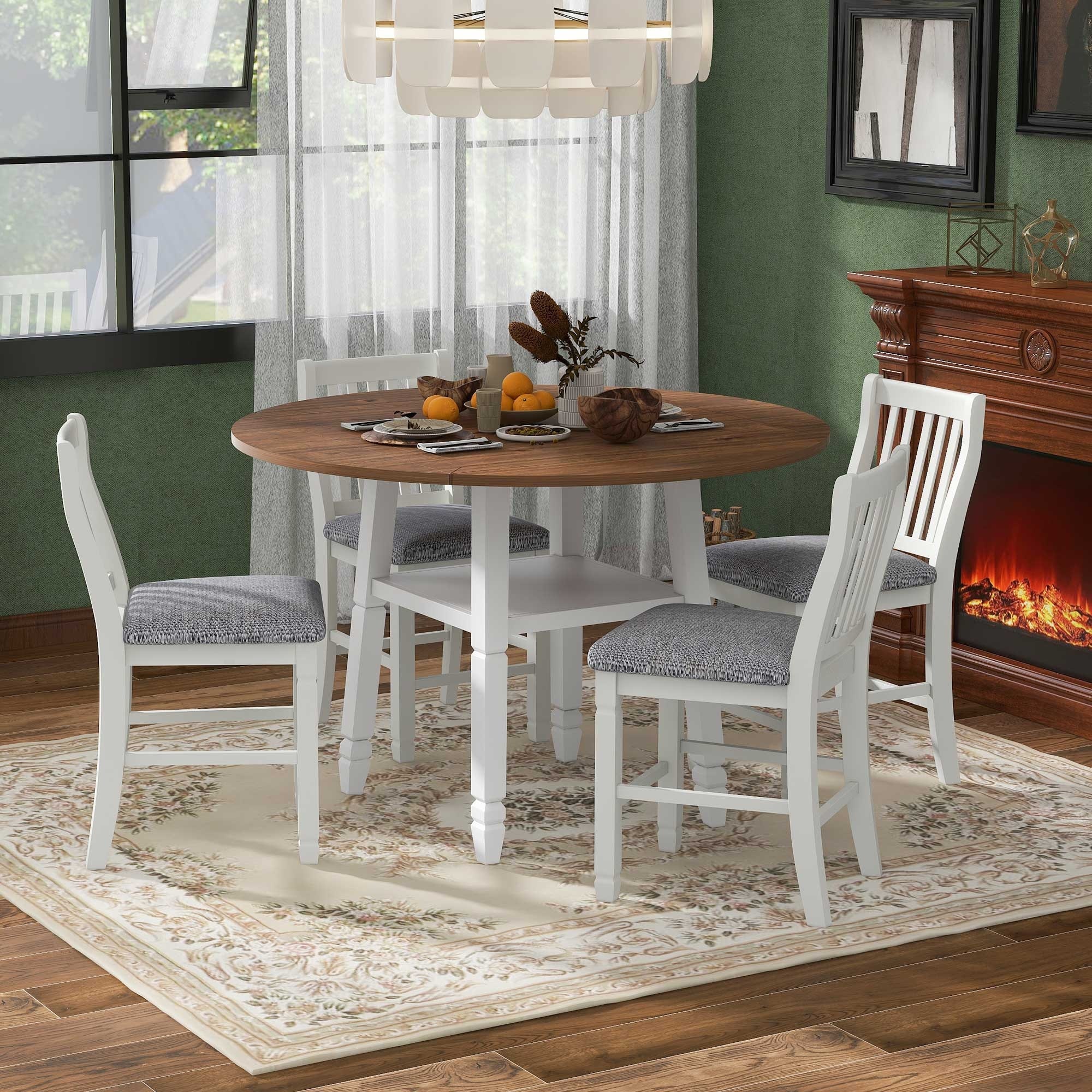 5-Piece Wood Counter Height Dining Table Set with Folding Leaves - Main Image