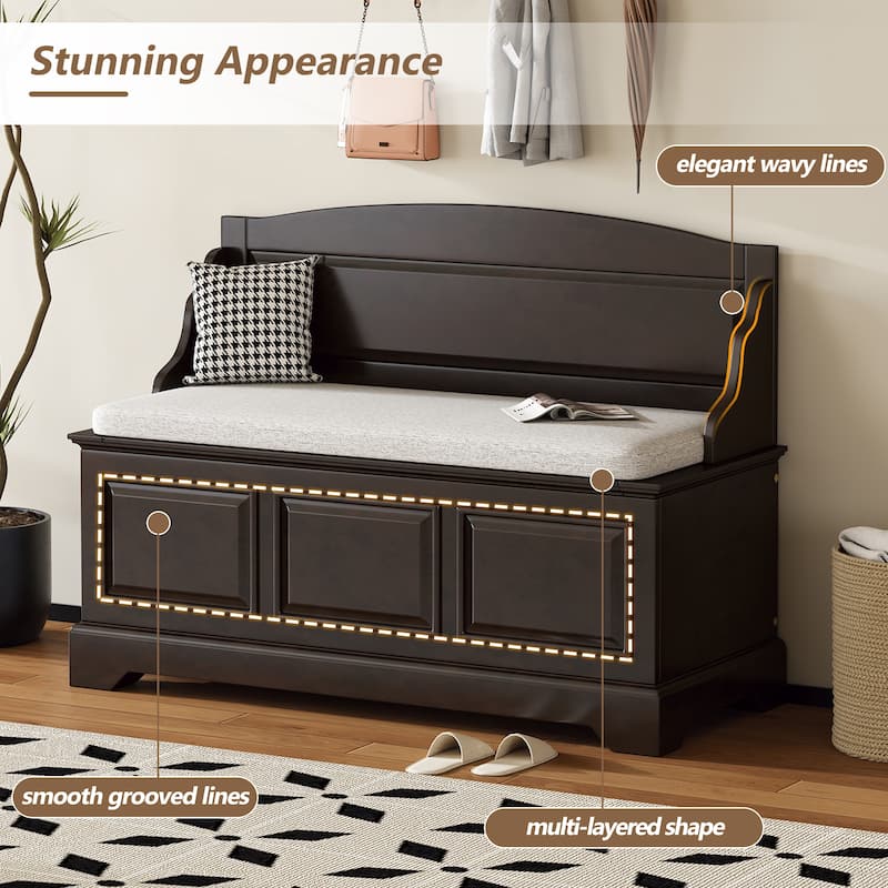 Retro Shoe Storage Bench with Safe Soft-Close Devices, Storage Chest with Hidden Storage - Espresso