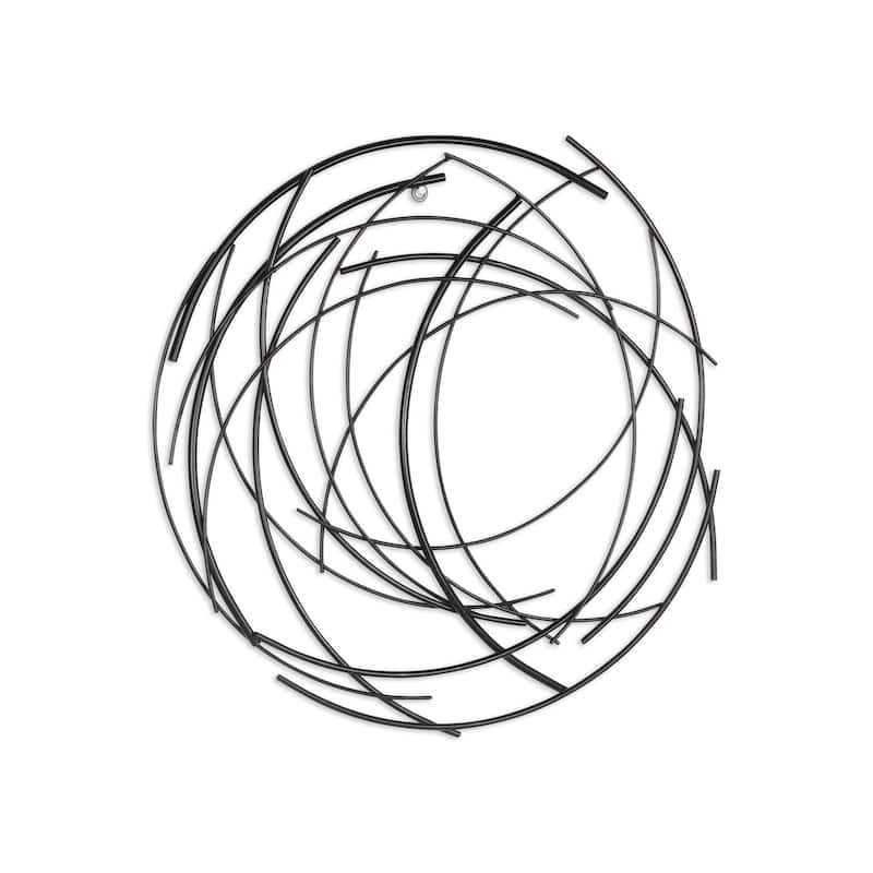HomeRoots 20" X 20" Black Abstract Metal Circle Hanging Dimensional Sculpture