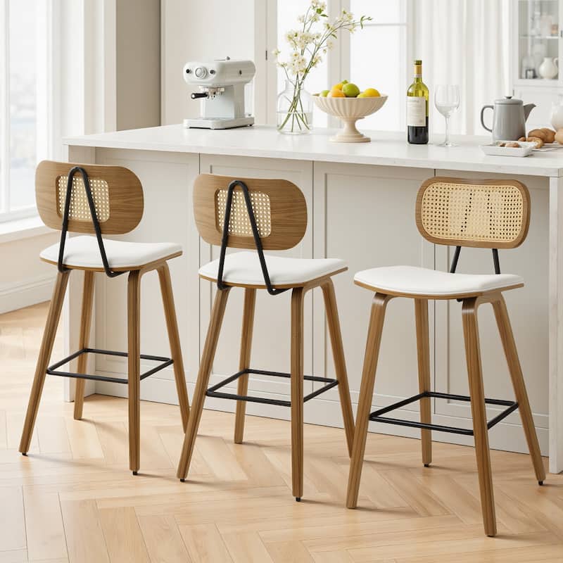 26-Inch Upholstered Counter/ Bar Stools Set of 2 or 3 - 35.1"H x 17.7"W x 19.5"D - Set of 3 - White