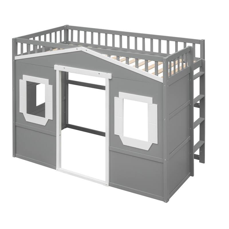 House Loft Bed for Kids, Twin/Full Size, Wooden Bed with Ladder, Sturdy Pine Frame, Perfect for Small Spaces