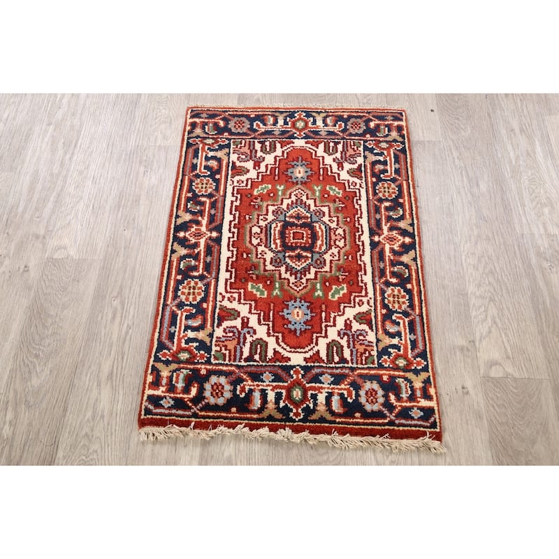 Rust Geometric Heriz Oriental Wool Area Rug Handmade Home Decor Carpet - 2'0" x 3'0"