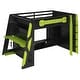 preview thumbnail 22 of 45, Full Size Esports Gaming Loft Bed Wood Frame Loft Bed with All-in-one Work Play Desk, Bookcase and RGB Ambient Light