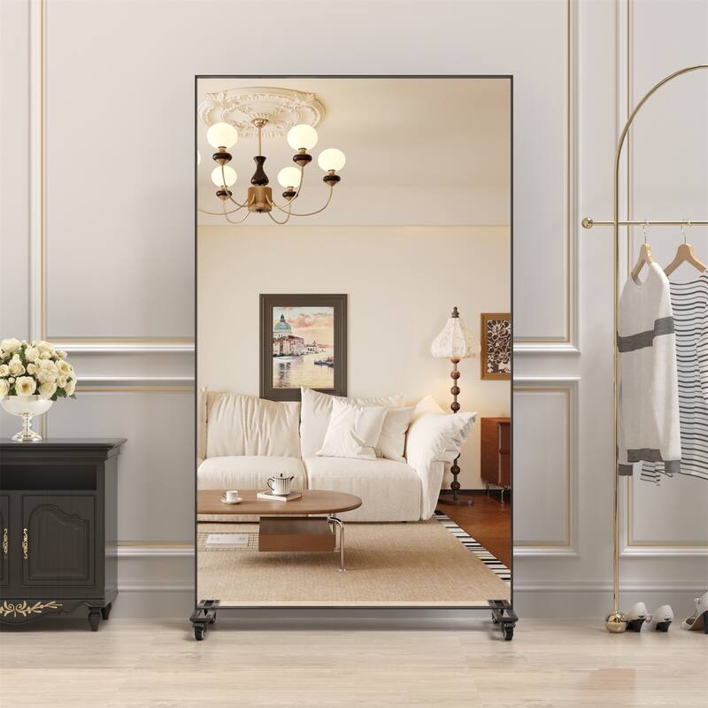 Oversized 67x40" Full-Length Floor Mirror, Large Movable Dressing Mirror