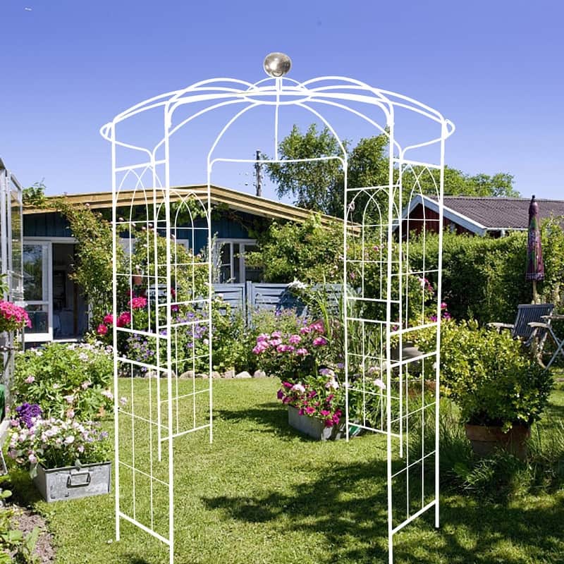 Black Outdoor Metal Garden Arch Arbors Gazebo Birdcage Shape Pergola Pavilion for Wedding Ceremony - White
