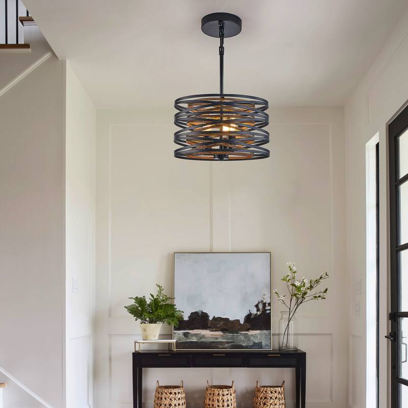 13" 3-Light Black Walnut Pendant - Industrial - Kitchen Dining(No Bulbs)