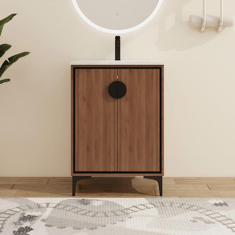 Malwee 24"/30" FreeStanding Bathroom Vanity, Floor Stand Bathroom Vanity with Sink,Soft Close Door and Adjustable shelf - 24.0"×18.3"×33.9"