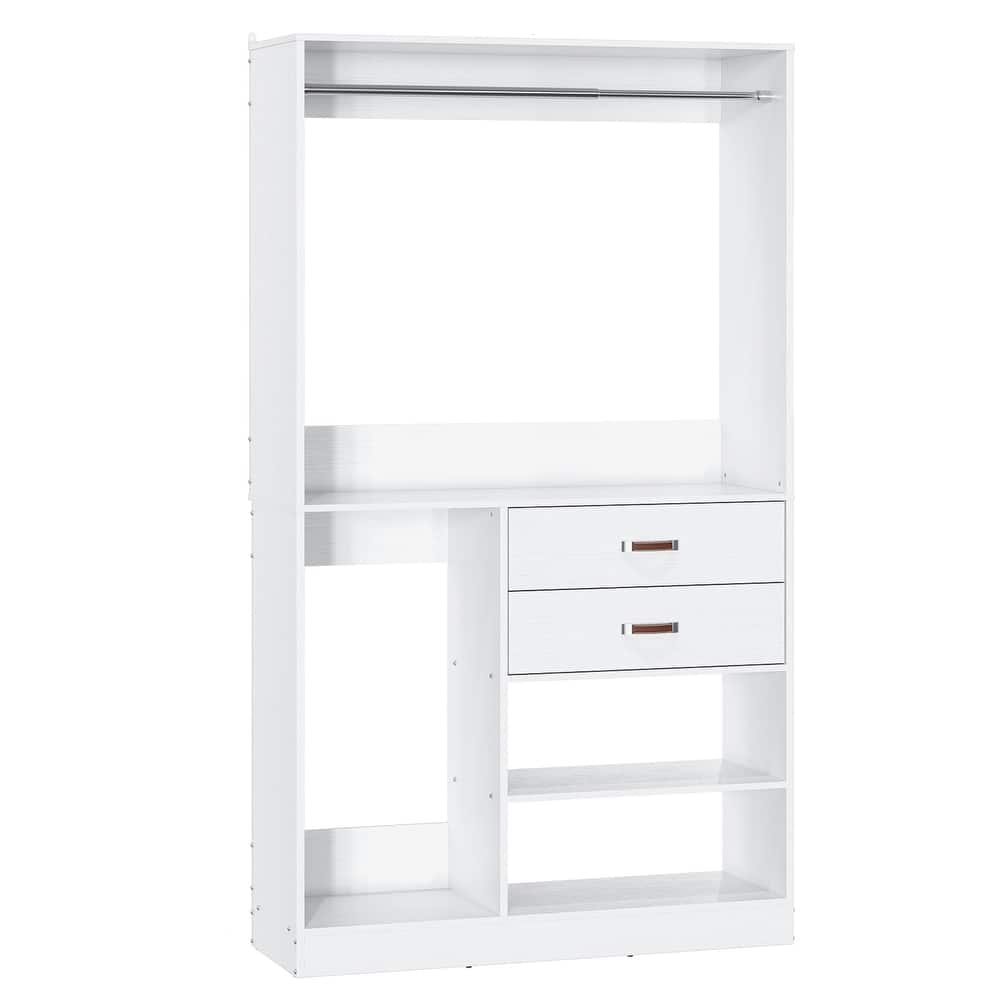 Navada 40''W Large Closet Organizer with Hanging Rod, Freestanding Closet System Wardrobe with Wood Drawers