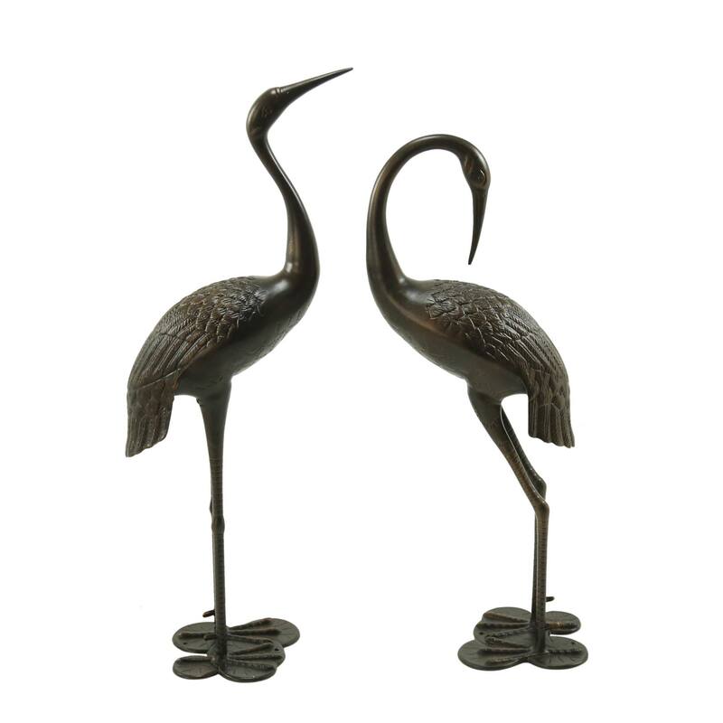 Roomfitters Outdoor Rust-Proof Cast Aluminum Crane Garden Statues, Set of 2 Hand-Crafted Bird Sculptures, Dark Bronze