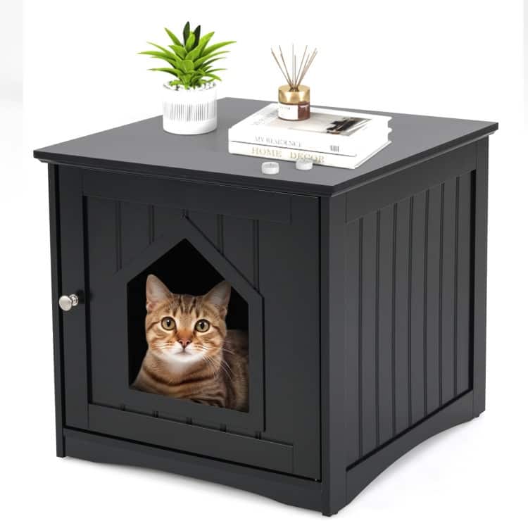 Stylish Cat House Nightstand with Magnetic Door for Easy Cleaning - 20" x 19.5" x 18.5" (L x W x H) - Black