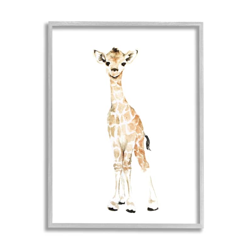 Stupell Baby Giraffe Watercolor Portrait Children's Nursery Safari Animal Framed Wall Art - Yellow - 11 x 14 - Grey