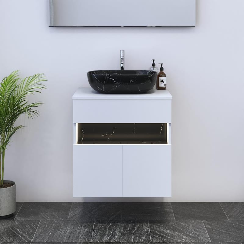 Laguna 2D 60 Floating Bathroom Vanity (24" Width) - 18" Vessel Black - White