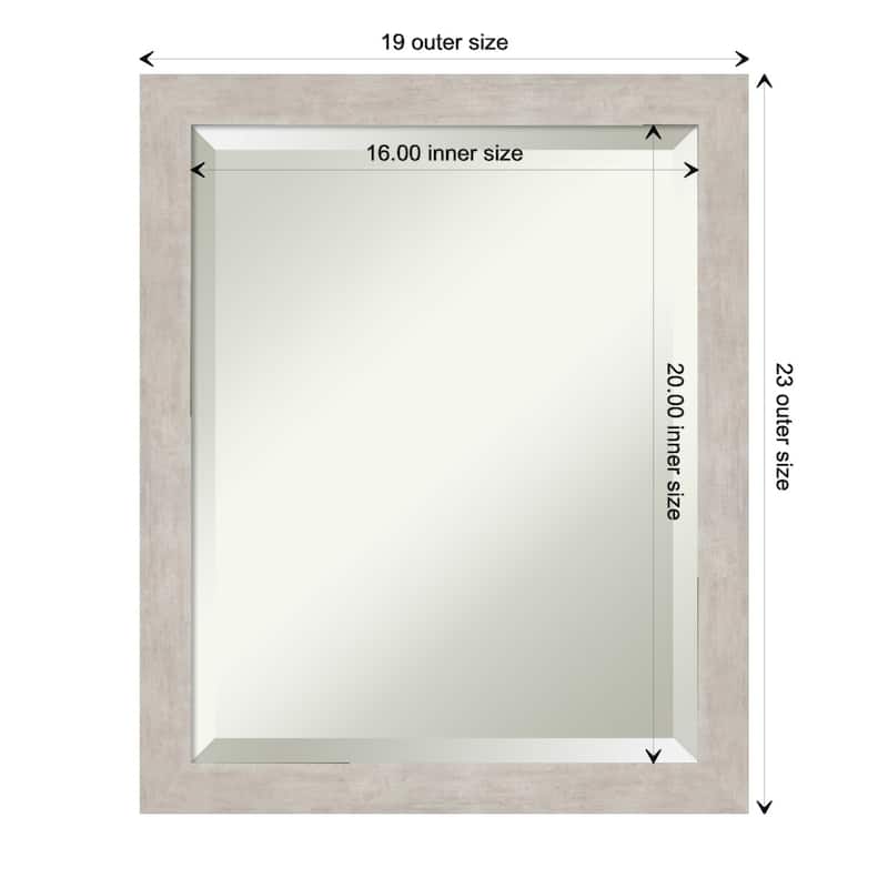 Beveled Wood Bathroom Wall Mirror - Marred Pewter Frame - 19 x 23 in - Marred Silver