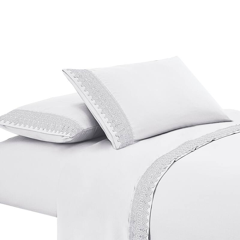 Embroidered Lace Design 4-Piece Sheet Set