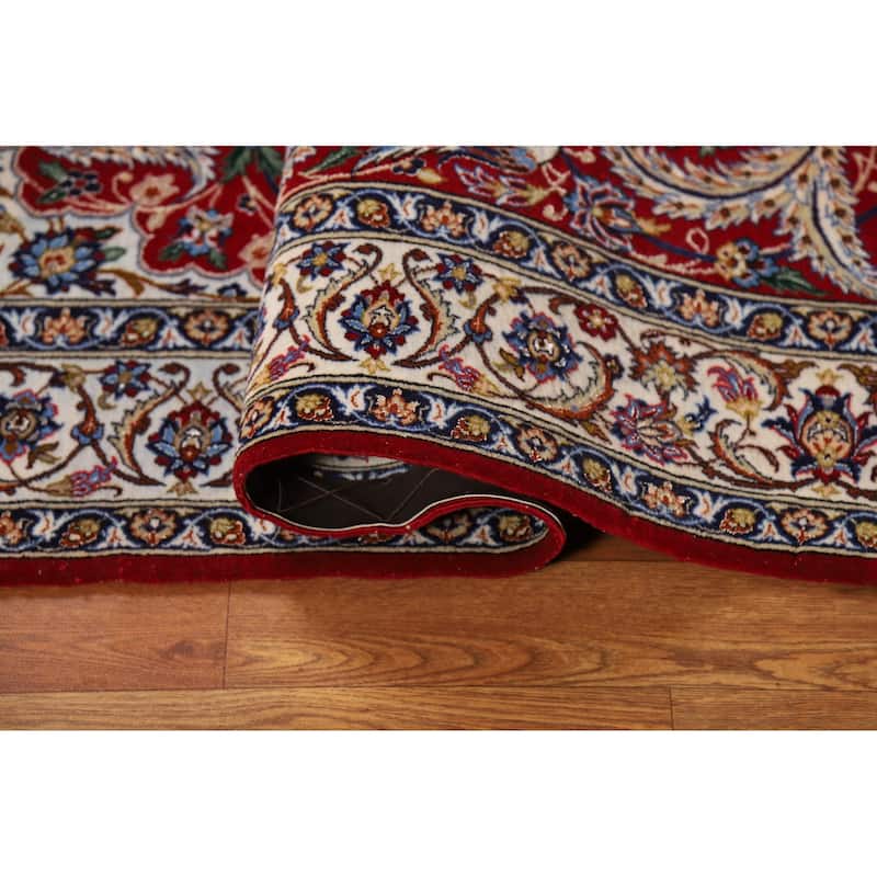 Vegetable Dye Red Wool & Silk Isfahan Persian Rug Hand-Knotted - 3'7"x 5'7"