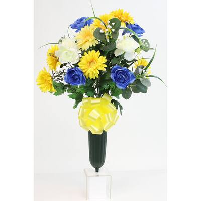 Round Gerbera & Ranunculus X24 Cemetery Vase - N/A