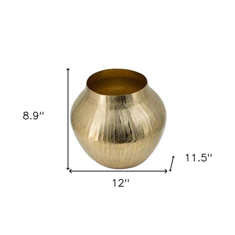 9" Gold Hammered Aluminum Round Table Vase - 12.00