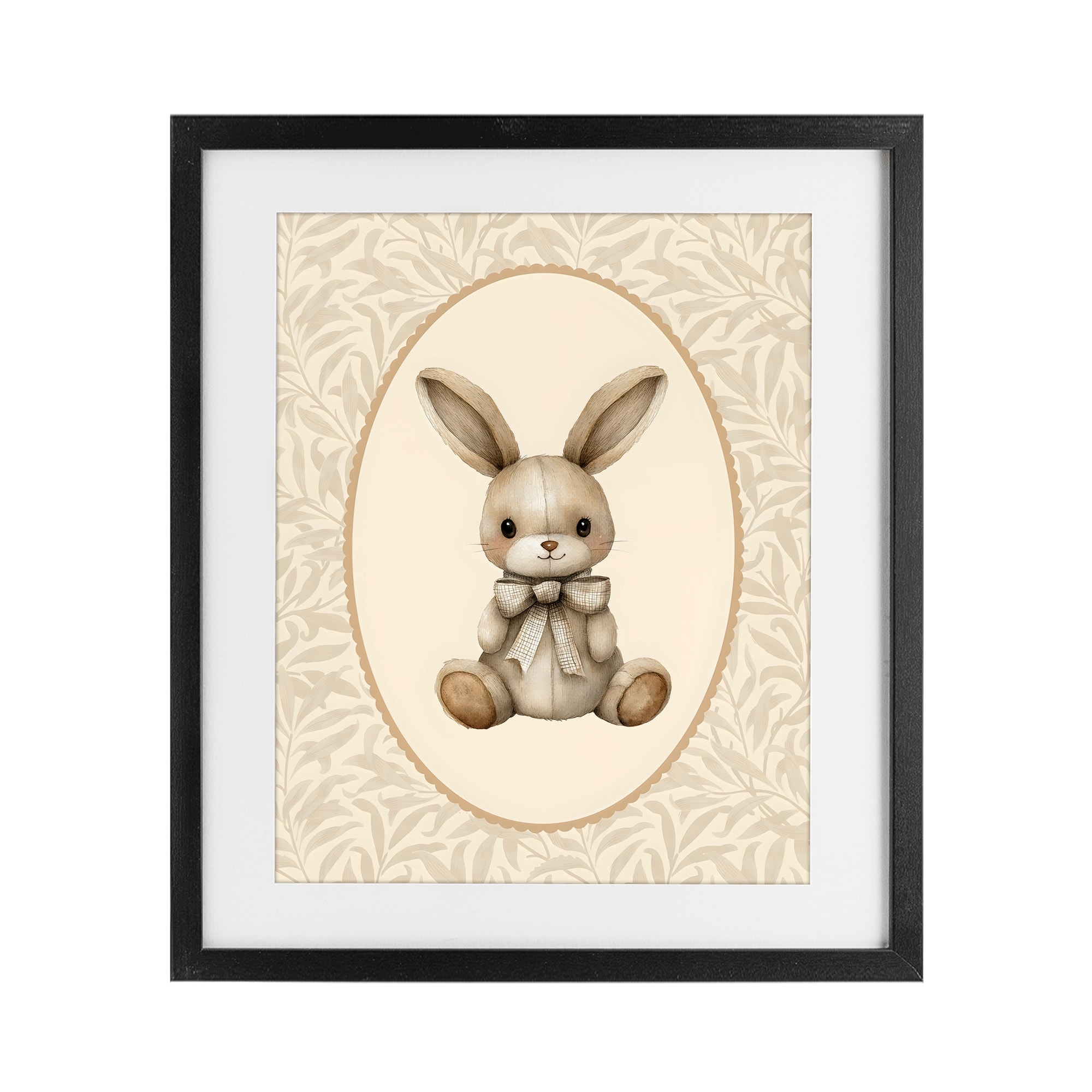 Stupell Neutral Bunny in Oval Border Under Glass Framed Design By LSR Design Studio