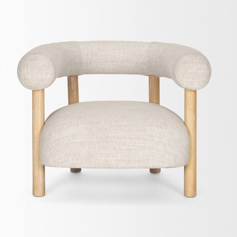 Gianna Open Back Medium Brown Wood w/ Taupe Boucle Fabric Accent Chair - 37.4L x 30.7W x 28.4H