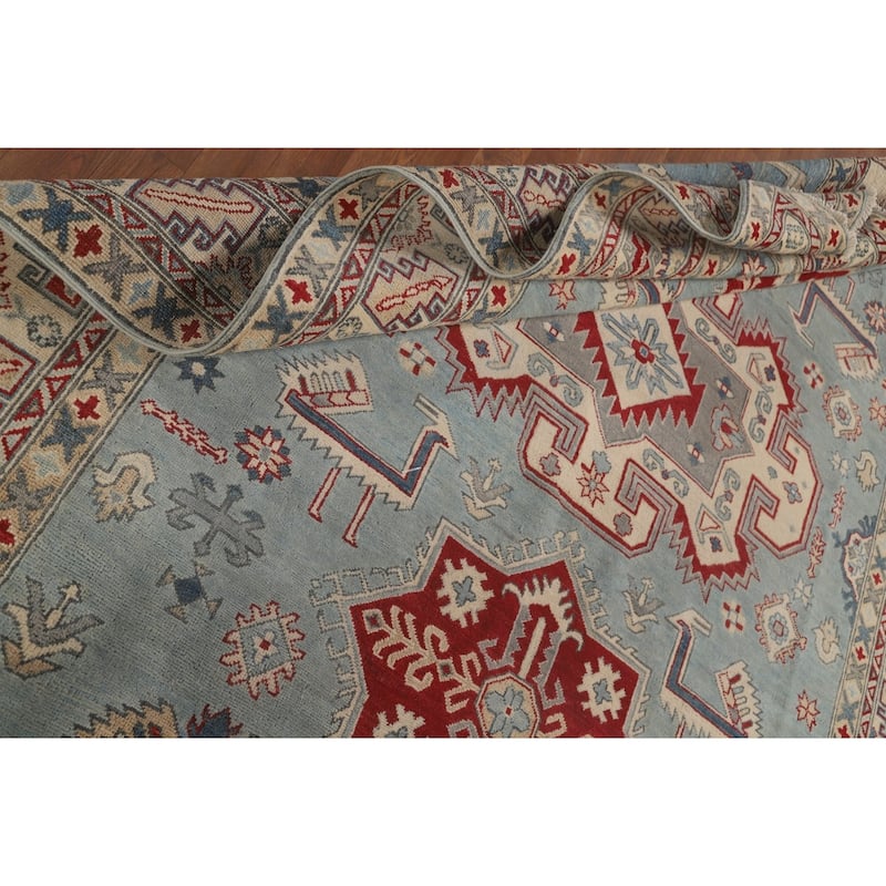 Light Blue Kazak Area Rug Handmade Traditional Wool Carpet - 6'9" x 9'2"