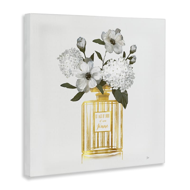 Stupell Gold Bottle with Flowers Canvas Wall Art Design By Nan