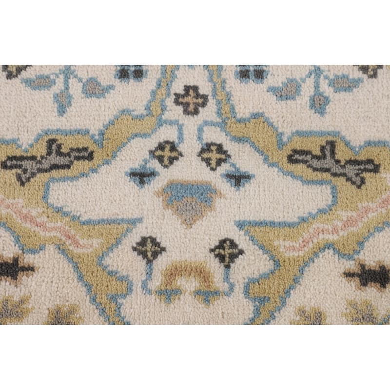 Ivory & Light Blue Oushak Oriental Runner Rug Hand-Knotted Wool Carpet - 2'7"x 7'9"