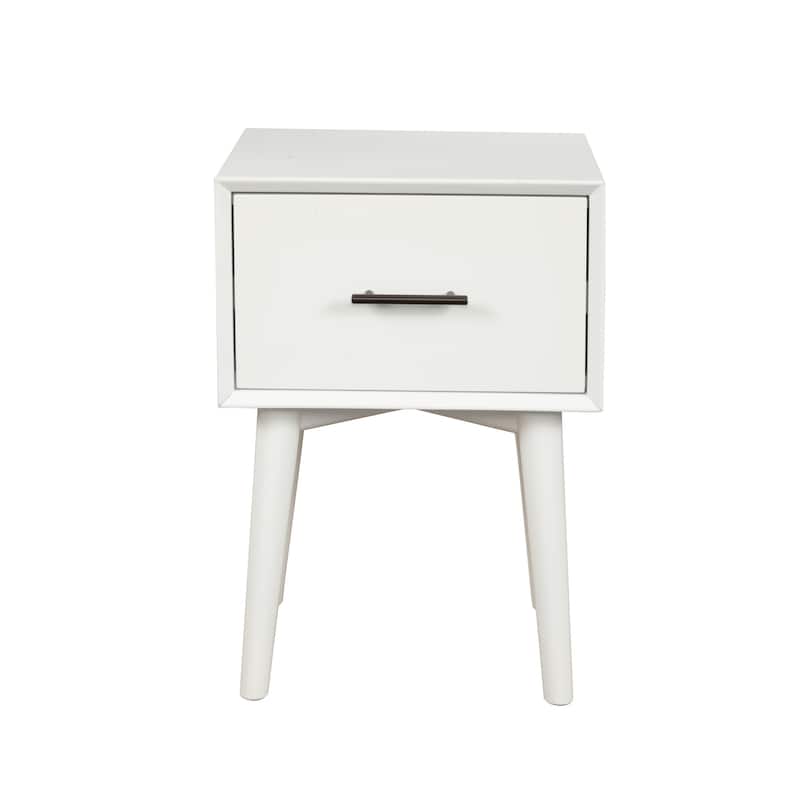 White Wood End Table with Drawer and Splayed Legs, 26.5 Inches - 15” x 18” x 26.5” (D x W x H) - White