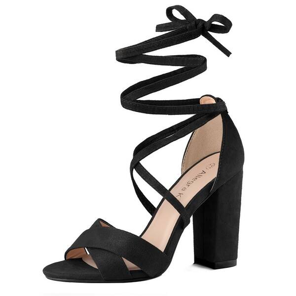 slide 1 of 17, Women Crisscross Front Block Heeled Lace Up Sandals