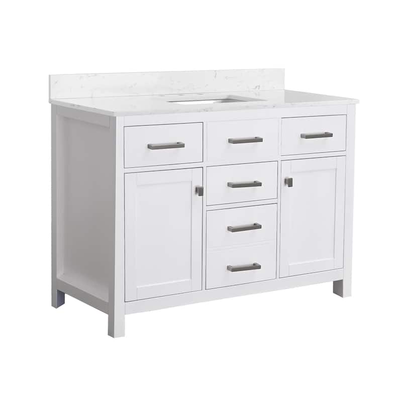 Prismatica Single Sink Bathroom Vanity 48 in White, Marble Countertop & Splash